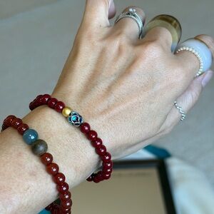 Set of 2: Red Agate/agarwood/jadeite, Cinnabar Beaded Bracelet